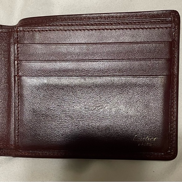 Cartier Authentic Vintage Maroon Leather Compact Wallet with Embossed Logo - Picture 9 of 16